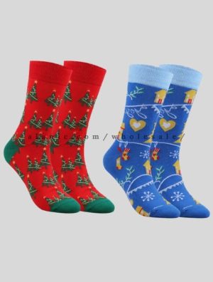 blue and red designer christmas socks in bulk