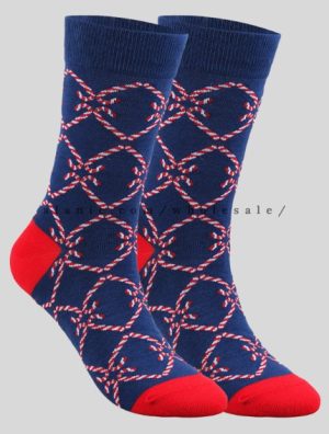 wholesale blue candy cane printed christmas socks