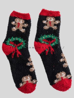 gingerbread man printed fuzzy xmas socks vendor