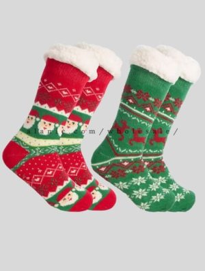 red and green sherpa socks for christmas wholesaler