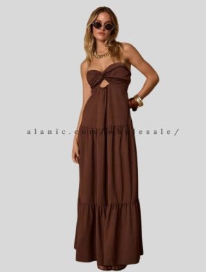 bow ruched bust cotton maxi dress wholesaler