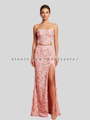 3D floral lace corset top and skirt set supplier