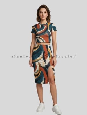 abstract printed top and midi skirt manufacturer