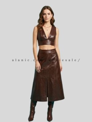 croc-embossed leather two piece dress supplier
