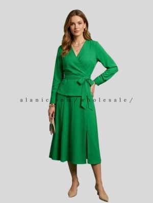wholesale green two piece wrap dress