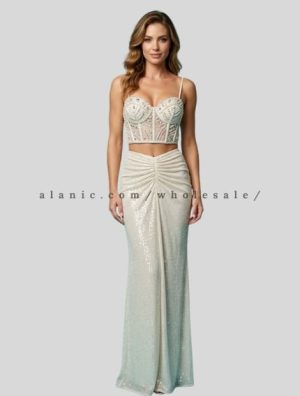 ivory corset crop top with sequin skirt supplier