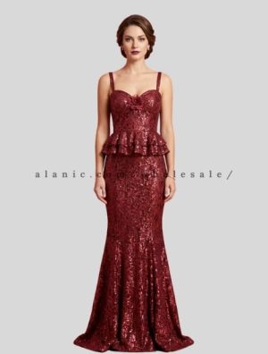 maroon two piece evening gown dress supplier