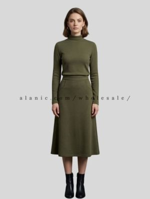 olive green knitted 2 piece dress manufacturer