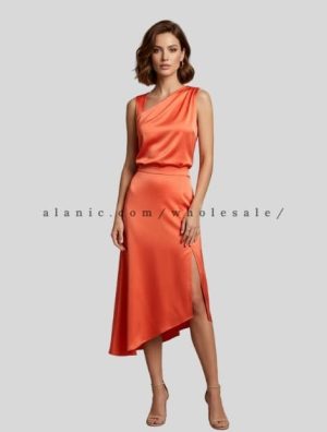 orange satin top and high-waisted skirt manufacturer