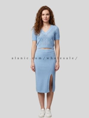wholesale sky blue knitwear two piece dress