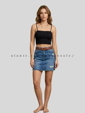 wholesale spaghetti strap crop top and denim skirt