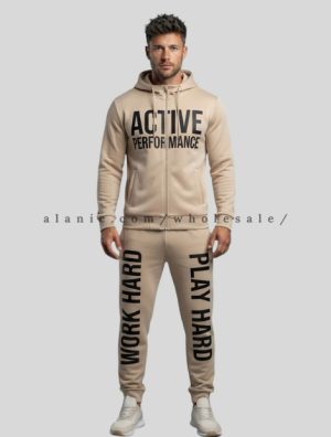 wholesale beige text printed activewear set for men