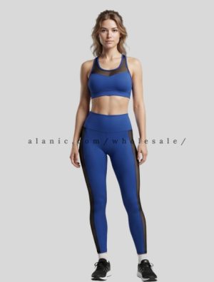 blue breathable mesh ladies activewear set manufacturer