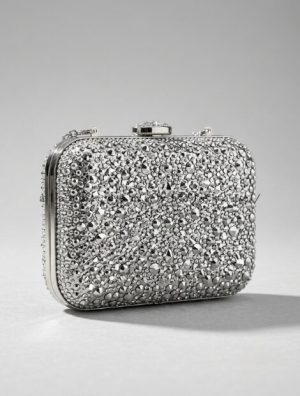 wholesale silver rhinestone metallic clutch