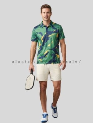 abstract print polo tshirt with shorts for pickleball supplier