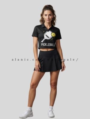 wholesale printed polo crop top with skort for pickleball