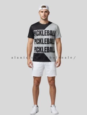 text print color-block tshirt and pickleball shorts manufacturer